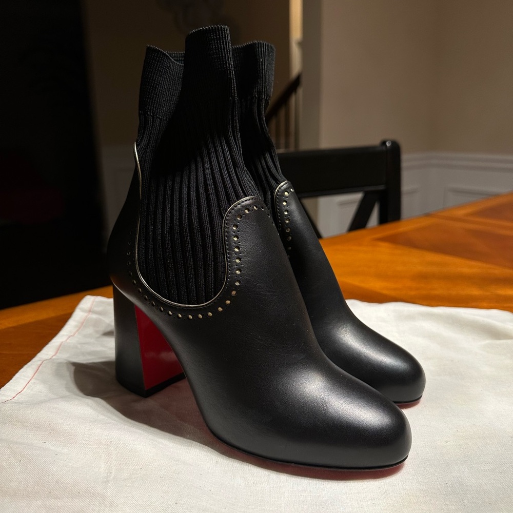 Christian Louboutin Black Heeled Boots with Red Sole
